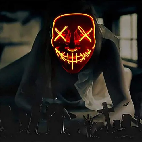 Miniatura 4 de Máscara LED aterradora de Halloween, máscara de purga iluminada para festival, fiesta de cosplay Amarillo