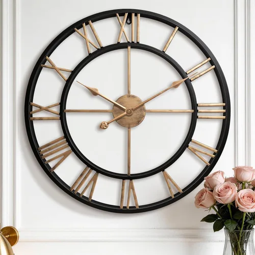 Miniatura 13 de Pytha Sight - Reloj de pared grande para sala de estar, de 16 pulgadas, moderno, industrial, decorativo, de metal, silencioso, funciona con Negro