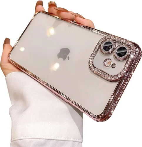 Miniatura 26 de Funda compatible con iPhone 11 Pro Max con protector de lente de cámara de diamante con purpurina, bonita funda de cristal transparente a prueba