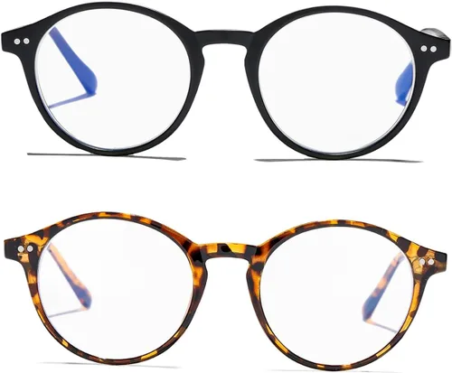 HJSTES Gafas de Luz Azul Vintage para Mujeres y Hombres Redondas que Bloquean la Luz Azul con Marco Grueso TR90