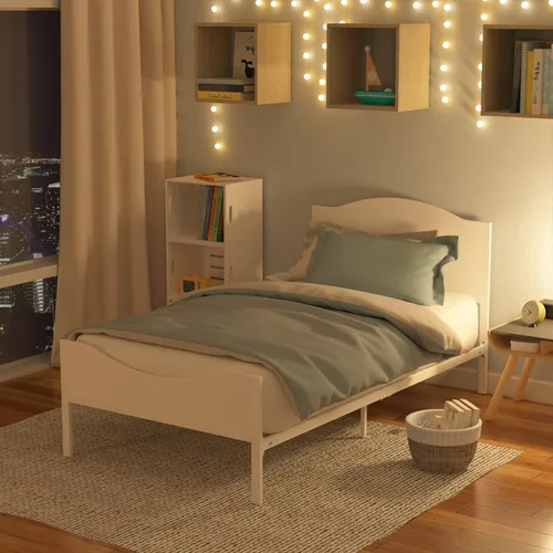 Miniatura 5 de Timy Marco de cama individual para niños con cabecera y estribo de madera, marco de cama de plataforma de metal para niños, niñas, adolescentes