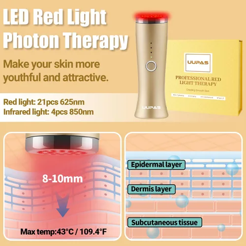 Miniatura 5 de Terapia de luz roja para la cara, aprobada por la FDA, masajeador facial de terapia de luz LED UUPAS para cara, máquina de apriete de la piel