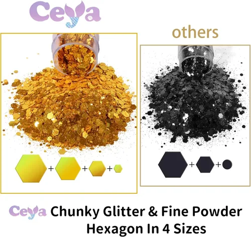 Miniatura 4 de Ceya Juego de purpurina gruesa de 32 colores, 11.28 onzas/11.29 oz de purpurina para manualidades en polvo mezclado con copos gruesos y finos cada