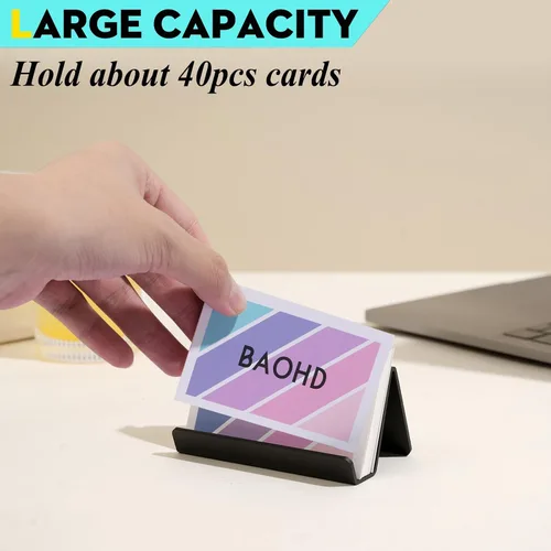 Miniatura 3 de Tarjetero negro para escritorio, organizador moderno de metal para tarjetas de nombre de negocios, con capacidad para hasta 40 tarjetas