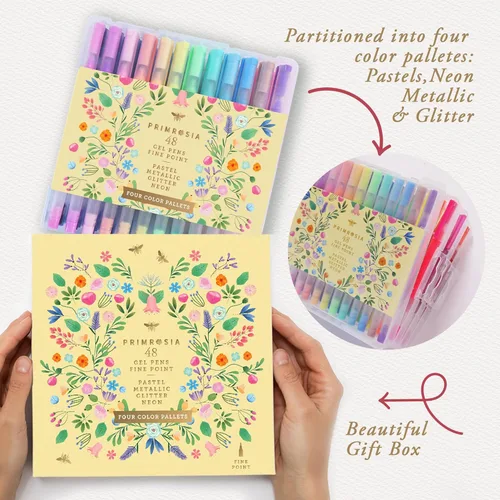 Miniatura 2 de Primrosia 48 bolígrafos de gel con purpurina, incluidos metálicos, pastel y fluorescentes, para libros de colorear y bolígrafos de diario