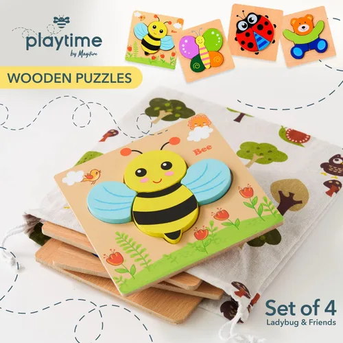 Miniatura 2 de Magifire Rompecabezas de madera, juego de 4 juguetes de rompecabezas para niños pequeños de 1 a 3 años, juguetes educativos para bebés con piezas