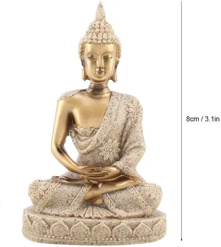 Miniatura 2 de Estatua de Buda, arenisca y resina, oro, mesa, hecho a mano, decoración de Buda