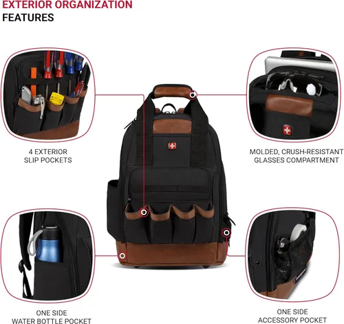 Miniatura 3 de SwissGear Mochila de bolsa de herramientas, se adapta hasta, Negro/marrón lona, Mediana, Negocios