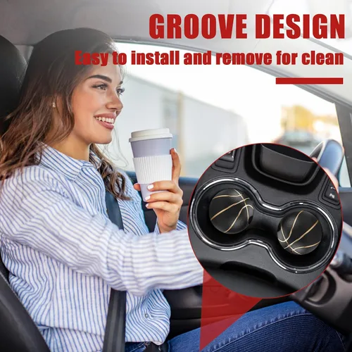 Miniatura 6 de Portavasos negros de baloncesto para automóvil, posavasos de cerámica absorbente para amantes de las bolas, accesorios de automóvil para mujeres