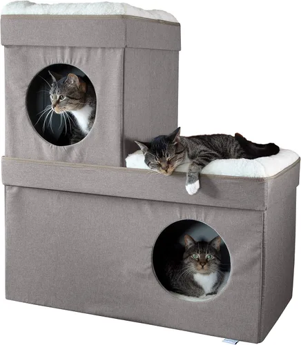 Miniatura 6 de Kitty City Muebles de cubo para gatos de interior, cubo gris A) Cubo de gato (gris)