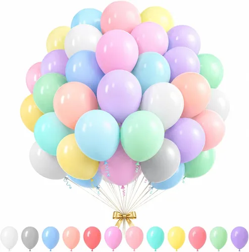 Juego de 123 globos pastel – 12 colores surtidos de globos de Pascua para baby shower, primavera, decoración de fiesta de cumpleaños de unicornio