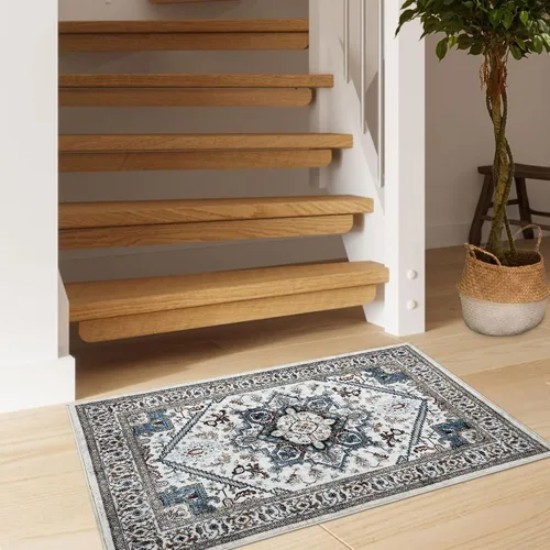 Miniatura 10 de FairOnly Alfombra bohemia lavable de 2 x 6 pies, estilo vintage, envejecida, tribal, antideslizante, no desprende pelusa, suave, plegable, alfombra