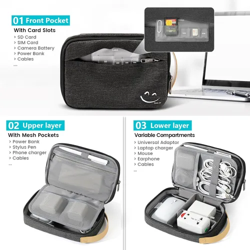 Miniatura 4 de Travelkin - Organizador de cables de viaje, organizador electrónico de viaje, bolsa organizadora de cables para cables, cargadores de teléfono, Negro