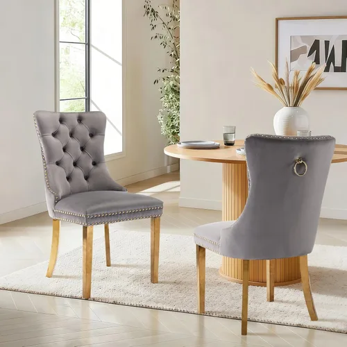 Miniatura 50 de Juego de 4 sillas de comedor de terciopelo, sillas de comedor tapizadas con ribete de cabeza de clavo y patas de madera maciza para cocina