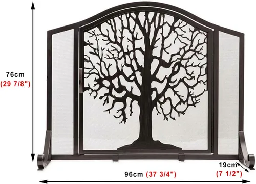Miniatura 6 de ROYUMI Pantalla de chimenea en forma de árbol con herramientas, estufa de leña con puertas, accesorios de hierro forjado, cepillo, póker, pala