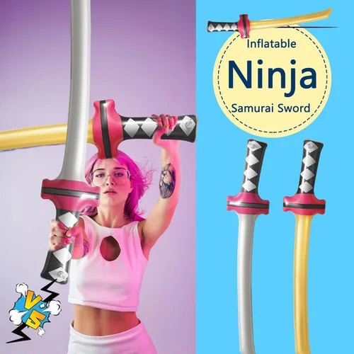 Miniatura 6 de Paquete de 24 espadas inflables ninja inflables, espadas Samurái, Katana inflable, para niñas y niños, temática de cumpleaños, recuerdos de fiesta