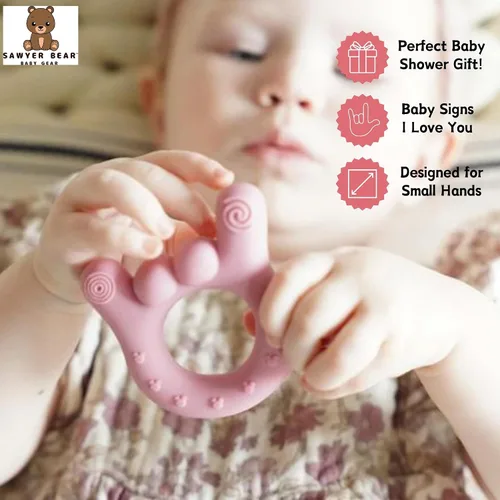 Miniatura 2 de Mordedor de mano de silicona – I Love You Baby Teething Toy 0-12 meses BPA – Alivio de la dentición para niños pequeños Mordedores masajeadores