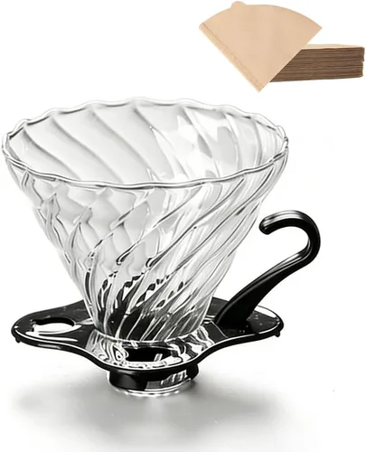 Miniatura 8 de T-mark Cafetera vertida con filtro reutilizable de acero inoxidable de doble capa, jarra de café de vidrio sin BPA de 13.5 fl oz/14oz, cafetera