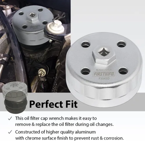 Miniatura 3 de FIRSTINFO F3545D llave de filtro de aceite de 3/8" de 88.8 mm con 15 ranuras, compatible con Hyundai y Kia