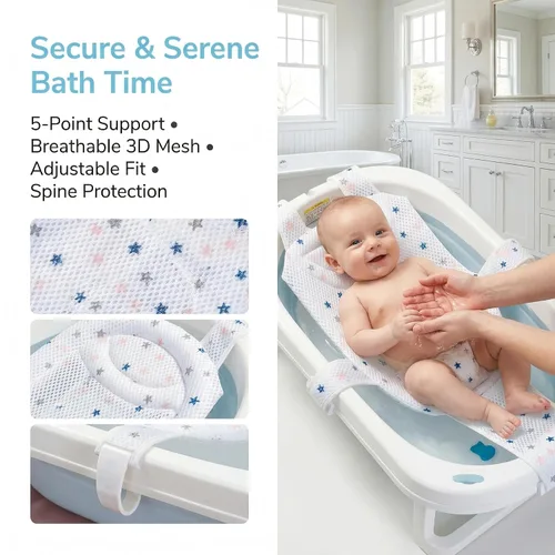 Miniatura 3 de Red de soporte para asiento de baño de bebé de alta calidad, silla de baño antideslizante ajustable para recién nacidos de 0 a 12 meses, asiento
