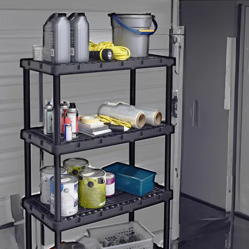 Miniatura 5 de Gracious Living Estantería de almacenamiento de 4 estantes, resistente para el hogar y el garaje, color negro, estantes organizadores de plástico