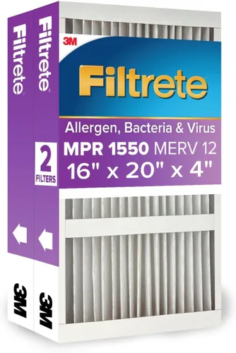 Filtrete - Filtro de aire para horno y aire acondicionado de 16 x 20 x 4 pulgadas, MPR 1550, MERV 12, se adapta a Lennox y Honeywell, filtro de