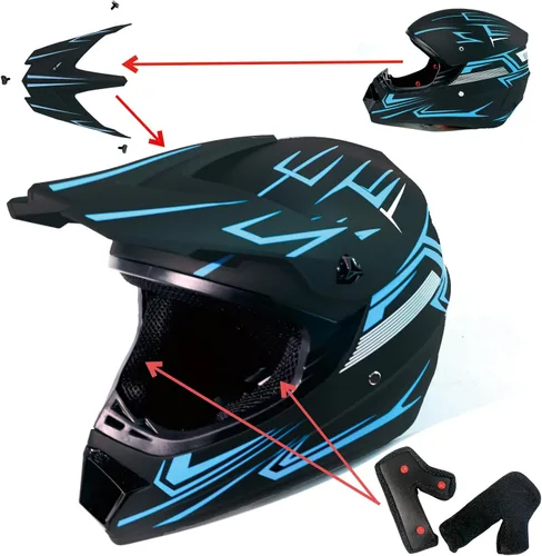 Miniatura 5 de Casco de motocross ATV motocicleta de cara completa todoterreno E Bike casco DOT con gafas y guantes máscara de rayas azules M (22.0-22.4 in)