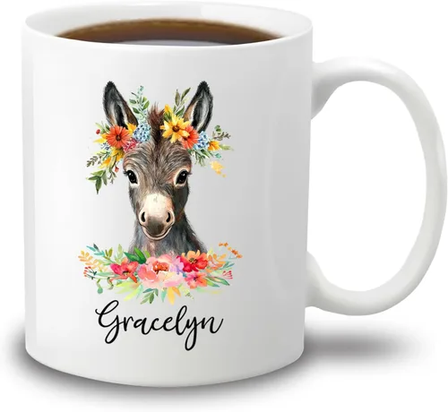 Taza de café de burro personalizada, bonita taza de café de burro para amantes de los animales, niñas, hermana e hija, taza de té personalizada con