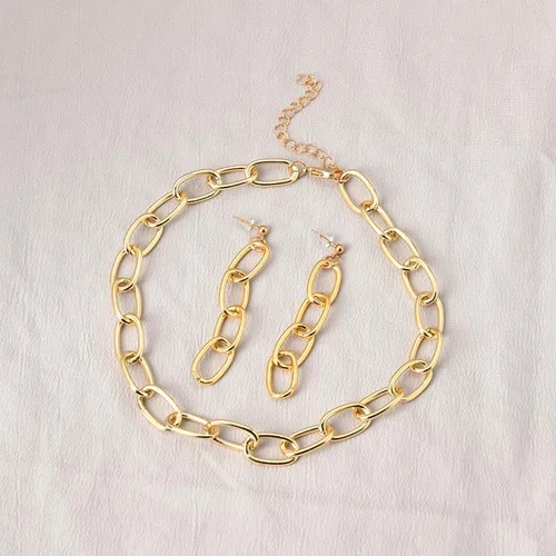 Miniatura 6 de Juego de collares y aretes de cadena de clip para mujeres y niñas, aretes minimalistas y gargantilla punk, joyería costum de moda