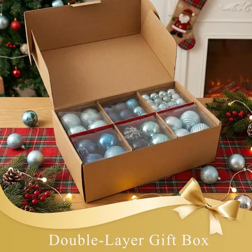 Miniatura 6 de LOVEINUSA Juego de 100 bolas de adorno de Navidad inastillables, bolas de purpurina surtidas para decoración de árboles y coronas