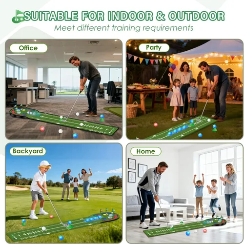 Miniatura 6 de VATOS Alfombra de Golf Mejorada para Interior para Niños - Juego de Golf con Bolas LED, Copas Luminosas, Hierros y Putters, Alfombra de Golf