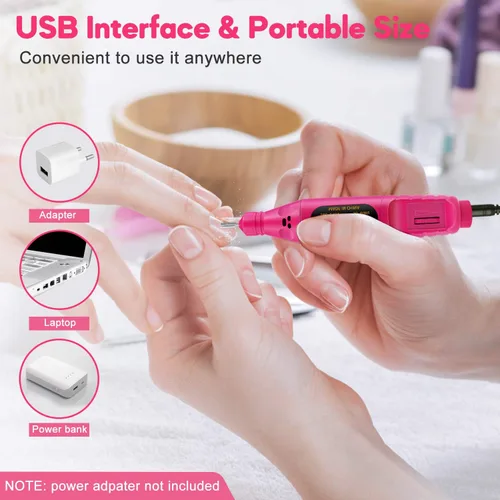 Miniatura 5 de Taladro de uñas eléctrico USB, lima de uñas portátil profesional, manicura y pedicura con 6 brocas de uñas, kit de herramientas de arte de uñas