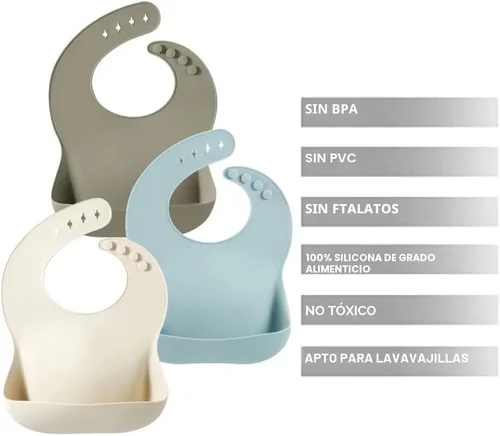 Miniatura 6 de PandaEar Set of 3 Silicone Baby Bibs Waterproof, Soft, Unisex, 10-72 Months
