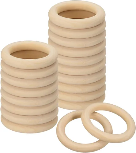 Miniatura 12 de uxcell 20 anillos de madera natural de 1.181 in (1.2 pulgadas), círculos de madera lisa sin terminar de 0.236 in de grosor para manualidades, tejer