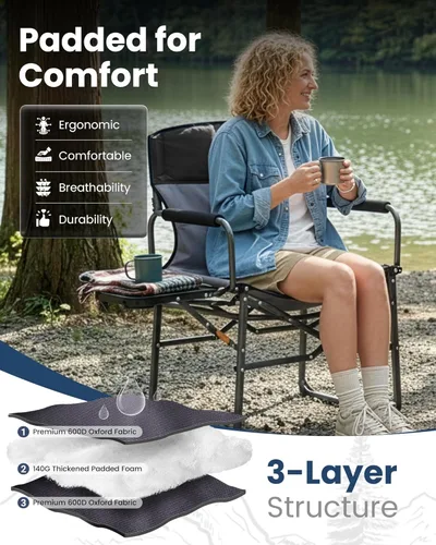 Miniatura 6 de KingCamp Silla de directores de campamento de gran tamaño para grandes y altos, sillas plegables resistentes de 440 libras con mesa auxiliar, sillas