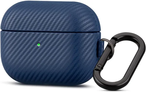 Miniatura 6 de Haobobro Funda de piel para AirPods Pro 2, piel seleccionada respetuosa con la piel, textura de fibra de carbono, hecha a mano, funda rígida Azul