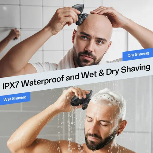 Miniatura 6 de Maquinilla de afeitar eléctrica para hombres, afeitadora de pelo de cabeza y cuerpo para hombres, afeitadora inalámbrica recargable para cabeza Gris