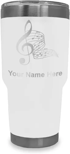 Miniatura 12 de LaserGram Vaso aislado al vacío de 20 onzas, notas musicales, grabado personalizado incluido (negro)