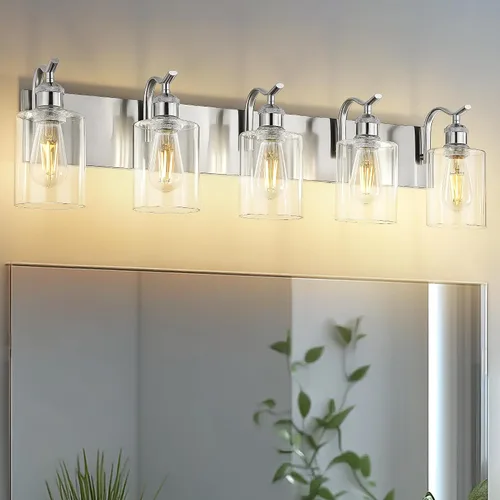 Miniatura 42 de Lámpara de tocador de baño de 3 luces, aplique de pared de níquel cepillado, lámpara de baño moderna con vidrio transparente, VL01BN-3 Níquel