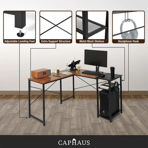 Miniatura 7 de CAPHAUS Escritorio para computadora de 40 pulgadas con estantes de almacenamiento de 2 niveles, para oficina en casa y juegos, escritorio