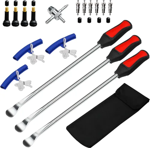 Cucharas para neumáticos de motocicleta de 15", 22 herramientas de acero para extracción de neumáticos con bolsa de almacenamiento para automóvil,