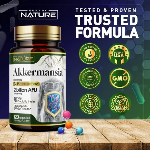 Miniatura 7 de Built by Nature Akkermansia Muciniphila - Suplemento probiótico - 2 mil millones de AFU - Apoya GLP-1, salud intestinal inmune y digestiva - 120