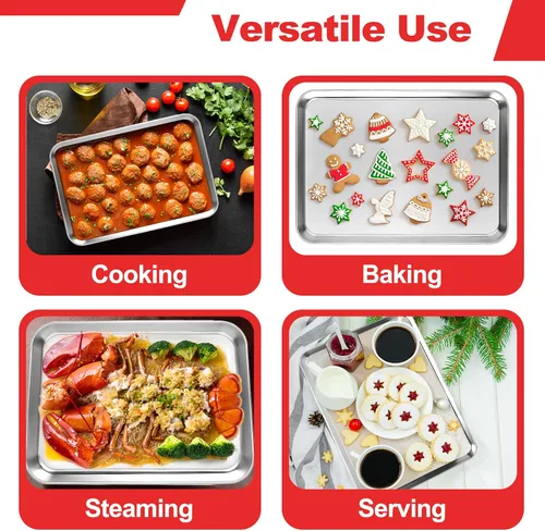 Miniatura 5 de Bandeja para hornear, bandeja para galletas de acero inoxidable, bandeja para hornear para horno tostador, tamaño 9 x 7 x 1 pulgadas, no tóxica