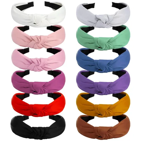 Miniatura 8 de VELSCRUN Diademas anudadas para mujer, 12 unidades, diadema ancha, estilo bohemio, turbante, banda elástica para el cabello, accesorios