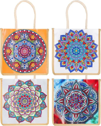 Miniatura 7 de DOOSAI Paquete de 4 bolsas de lona de cabello verde rojo de tacón alto con diamantes de tacón alto, bolsas de lona bohemias 5D para bricolaje
