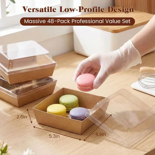 Miniatura 2 de VGOODALL 48 cajas de charcutería con tapas transparentes, 5.3 x 4.9 x 2.6 pulgadas, para postre, pastelería, pastelería, sándwich y postre (marrón)