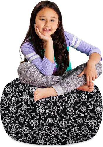 Miniatura 78 de Posh Stuffable - Sillón puff con almacenamiento para niños, contenedor de animales de peluche, organizador de juguetes de niños Lona rayas verde