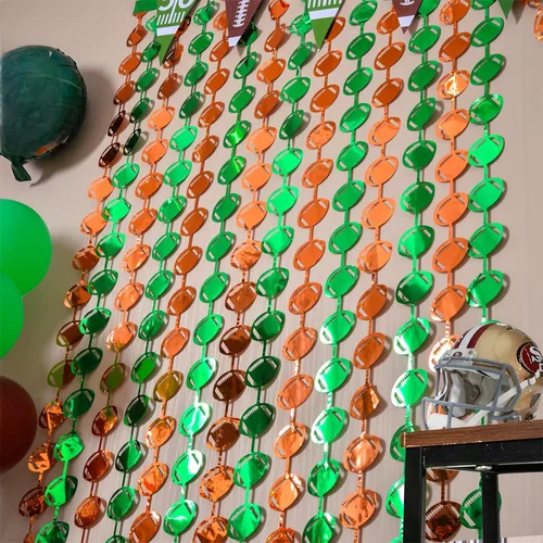 Miniatura 3 de LOLStar Decoraciones de fiesta de fútbol, paquete de 3 cortinas de flecos de papel de aluminio, 3.3 x 6.6 pies, accesorios de cabina de fotos verde