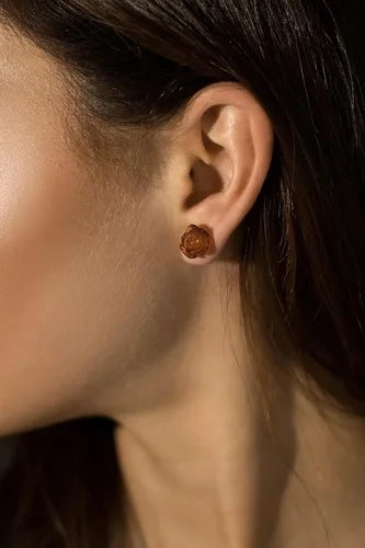 Miniatura 4 de Aretes de plata de ley con rosa de ámbar báltico auténtico, hechos a mano con ámbar báltico auténtico
