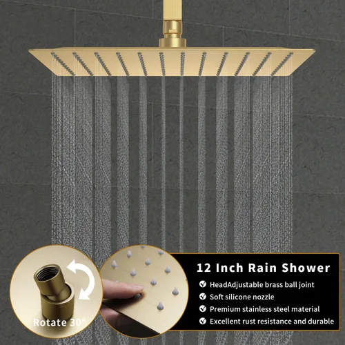Miniatura 2 de Accesorios de ducha de oro cepillado Tub AYIVG Juego de grifo de ducha combinado montado en el techo con cabezal de ducha de 12 pulgadas y boquilla